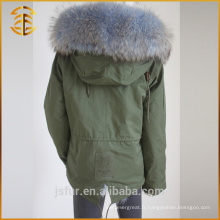Vente en gros manteau à capuchon vert coloré à capuche manteau à fourrure Parka